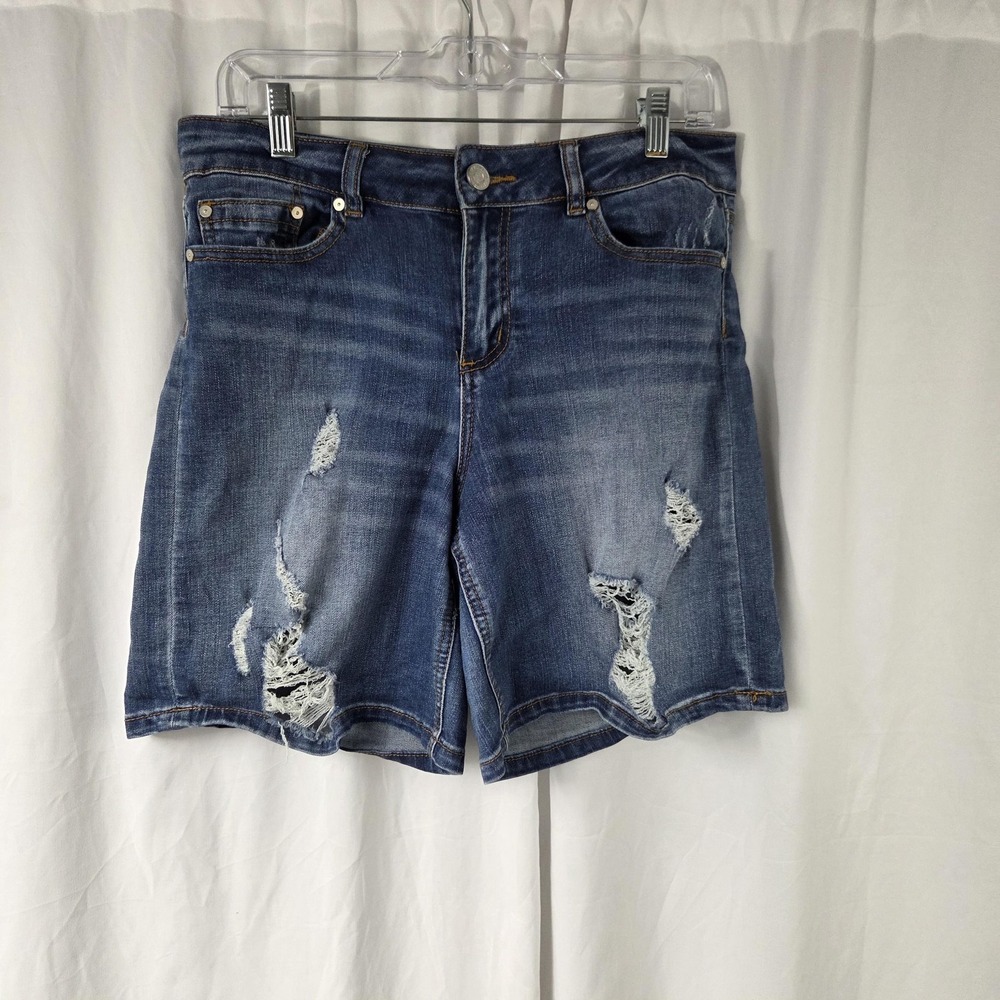 Indigo Rein Shorts Juniors 9 Blue Denim Distressed Bermuda 5 Pocket Stretch